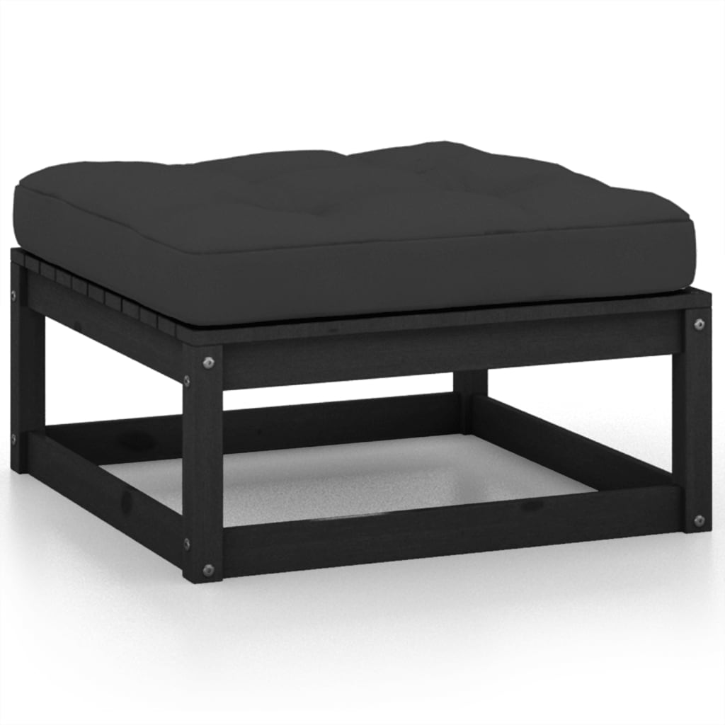 7-tlg. Garten-Lounge-Set mit Kissen Schwarz Kiefer Massivholz